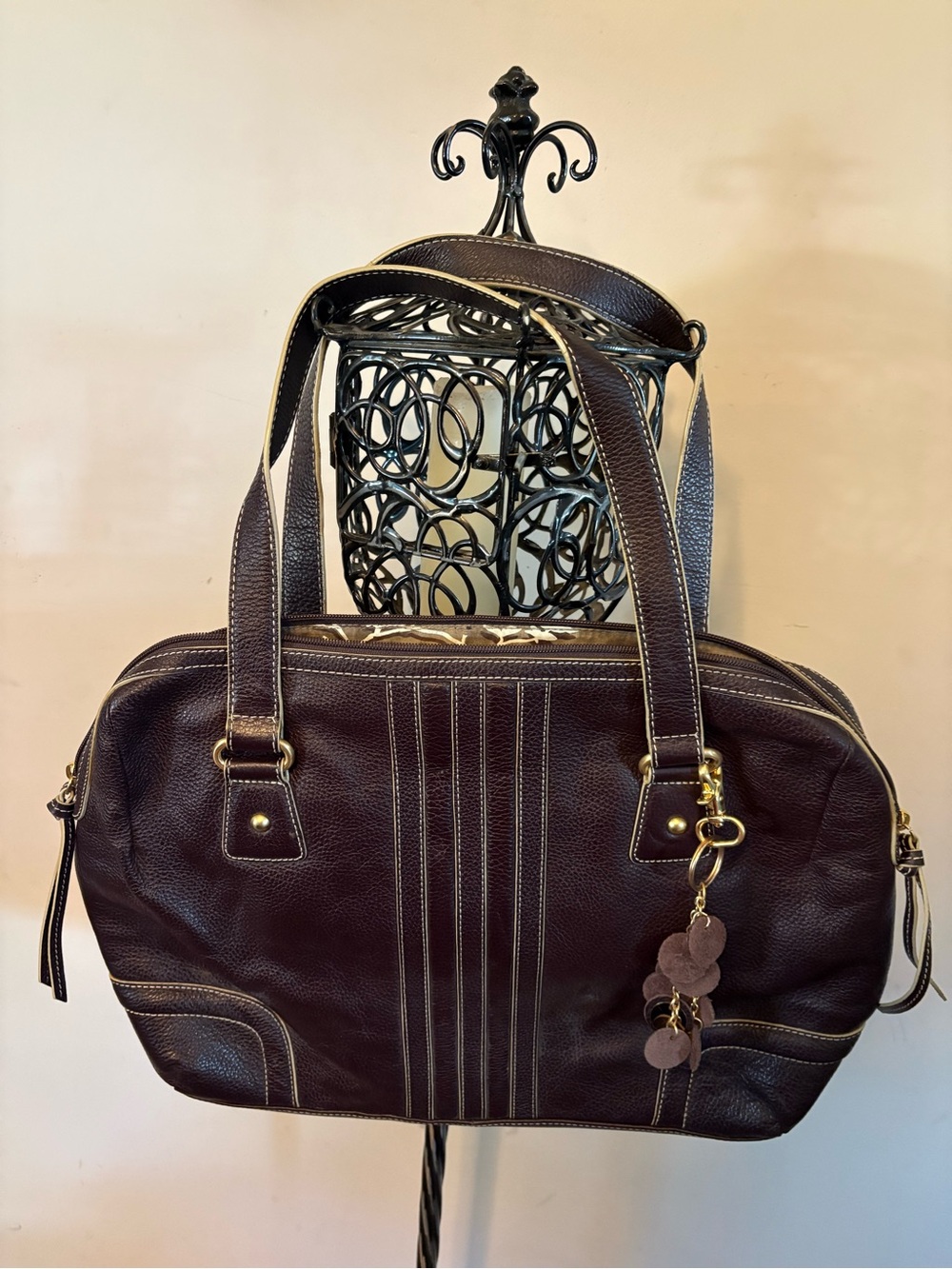 Franklin Covey Brown Leather Tote Bag with Gold Accents
